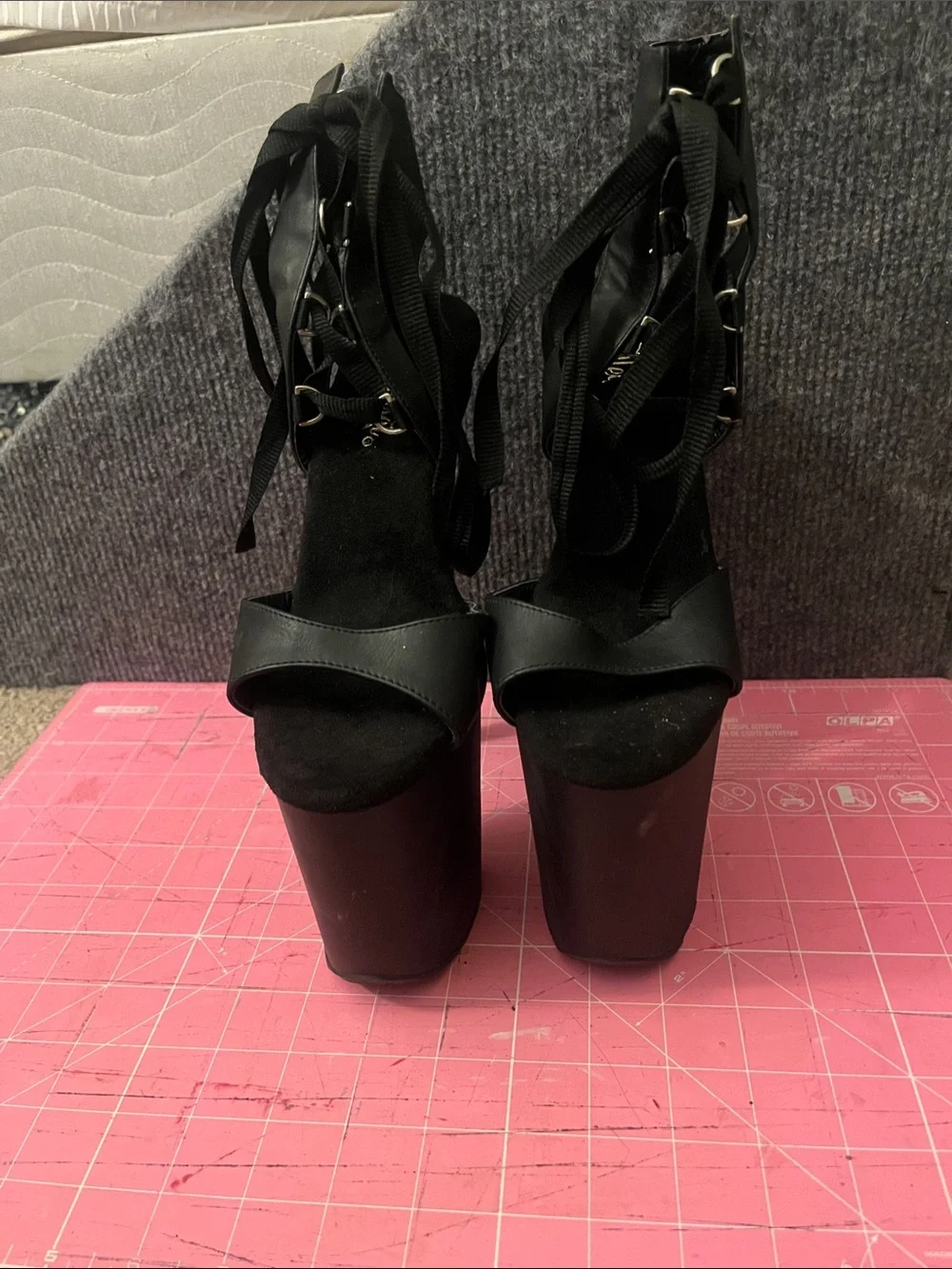 Pleaser Flamingo 800-14 Black Lace-Up Platform Heels